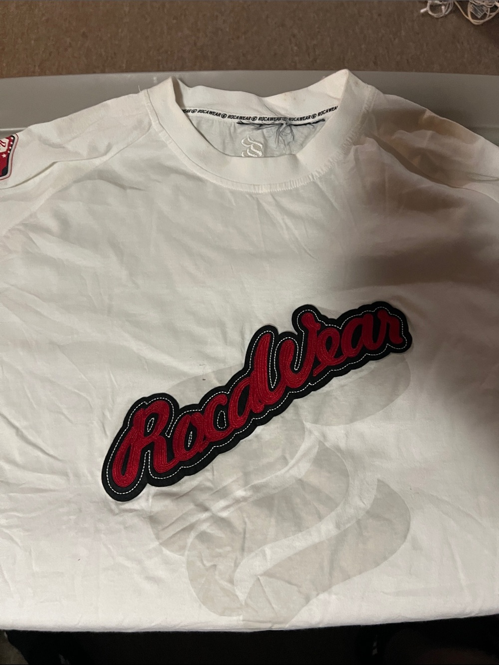 Rocawear White Short Sleeve Tee with Red Script Patch Sz 6X no tag